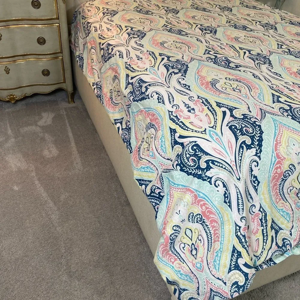 Bohemian Paisley Quilt in Blue, Pink, and Yellow Tahari Home